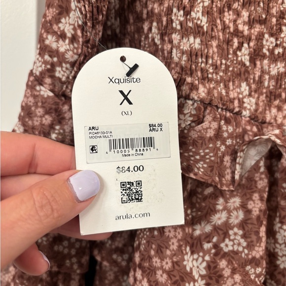 NWT Arula Brown, White, Pink Floral Print Dress XL - Picture 3 of 9